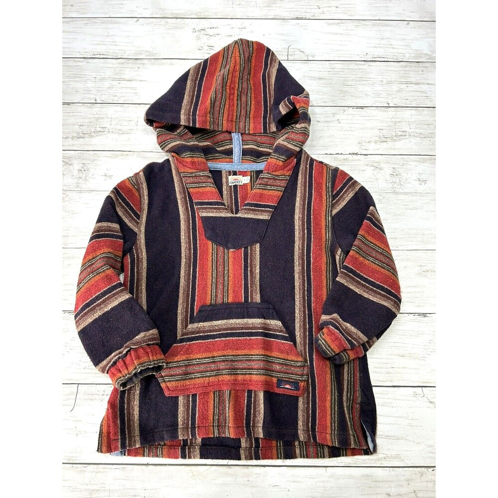 Faherty Baja Hoodie Poncho Kids Size 4 Brown Rust Orange Striped Surf Skate